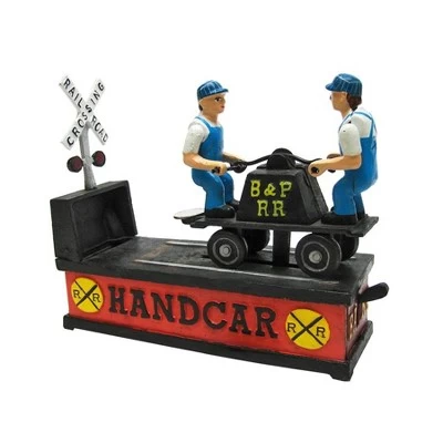 Design Toscano Railroad Handcar Collectors' Die Cast Iron Mechanical Coin Bank 2 Design Toscano Railroad Handcar Collectors' Die Cast Iron Mechanical Coin Bank - Image 2
