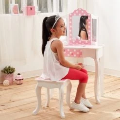 Polka Dot Fashion Prints Vanity Table & Stool Set Pink - Teamson Kids