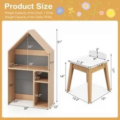 Costway Kids House-Shaped Table & Chair Set Wooden Toy Organizer Cabinet With Blackboard Grey/White -Professional Childrens Furniture Store GUEST c197ed60 a17b 401f 8f73 8e155fb79088