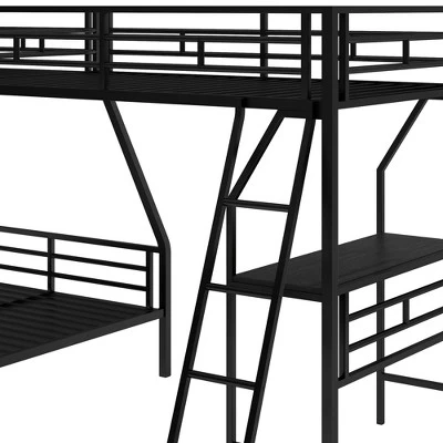 Twin Over Full Metal Bunk Bed With Twin Size Loft Bed And Desk, Black - ModernLuxe 8 Twin Over Full Metal Bunk Bed With Twin Size Loft Bed And Desk, Black - ModernLuxe - Image 8