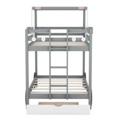 Twin Over Twin Car-Shaped Bunk Bed With Wheels, Drawers And Shelves, Gray - ModernLuxe -Professional Childrens Furniture Store GUEST c2543cb4 5767 4c89 bee0 0537b7eac9ae