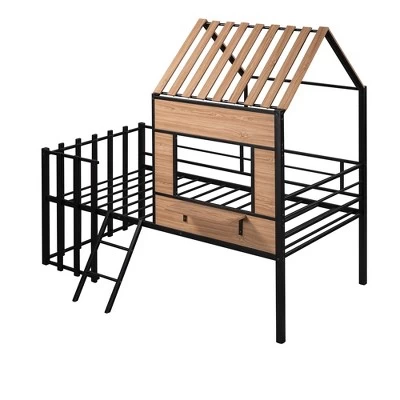 Metal Twin Size Loft Bed With Roof, Windows, Railing And Ladder - ModernLuxe 3 Metal Twin Size Loft Bed With Roof, Windows, Railing And Ladder - ModernLuxe - Image 3