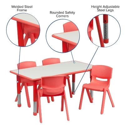 Emma And Oliver 23.625"W X 47.25"L Rectangular Plastic Height Adjustable Activity Table Set With 4 Chairs 2 Emma And Oliver 23.625"W X 47.25"L Rectangular Plastic Height Adjustable Activity Table Set With 4 Chairs - Image 2