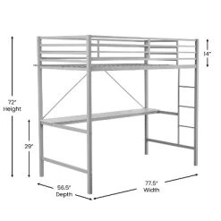 Emma And Oliver Metal Loft Bed Frame With Desk, Protective Guard Rails And Ladder For Kids, Teens And Adults -Professional Childrens Furniture Store GUEST c9bfb4cd eabe 4f17 ba8c 8ab791e62873