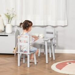 Qaba Kids Wooden Table And Chair Activity Set For Arts, Crafts, Dinning, And Reading For Toddlers Age 2 To 5