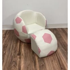 Upholstered Soccer Ball Chair With Pull Out Ottoman Pink/White - Gift Mark