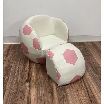 Upholstered Soccer Ball Chair With Pull Out Ottoman Pink/White - Gift Mark 1 Upholstered Soccer Ball Chair With Pull Out Ottoman Pink/White - Gift Mark