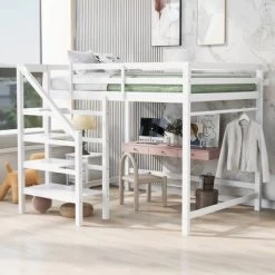 Full Size Loft Bed With Staircase And Safety Guardrails Gray/White-ModernLuxe 24 Full Size Loft Bed With Staircase And Safety Guardrails Gray/White-ModernLuxe -Professional Childrens Furniture Store GUEST ced131fa e033 439d 82a7 315e70b872c5
