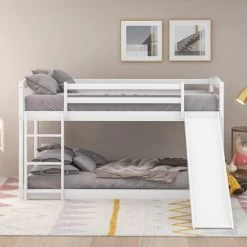 Twin Over Twin Bunk Bed With Convertible Slide And Ladder - ModernLuxe