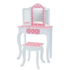 Polka Dot Fashion Prints Vanity Table & Stool Set Pink - Teamson Kids -Professional Childrens Furniture Store GUEST d8246866 9307 4f17 bcb6 9751a78f2b41