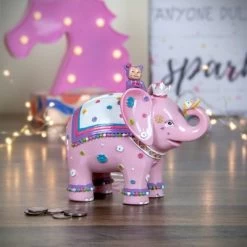 Northlight 5.75" Children's Pink Elephant With Monkey Coin Bank