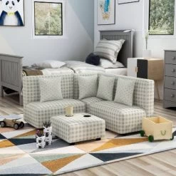 Tibbetts Kids' Sectional With Ottoman Gray/White - HOMES: Inside + Out