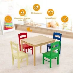 Costway Kids 5 Piece Table Chair Set Pine Wood Multicolor Children Play Room Furniture -Professional Childrens Furniture Store GUEST d93d385b 3db3 43f6 aa58 575c987df40d