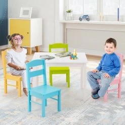 Costway 5 Piece Kids Wood Table Chair Set Activity Toddler Playroom Furniture Colorful -Professional Childrens Furniture Store GUEST d96cddb7 1661 47e3 a167 3fee9d07e7f7