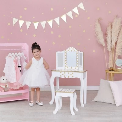 Fashion Polka Dot Gisele Play Vanity Set With Led Mirror White/Gold - Teamson Kids 13 Fashion Polka Dot Gisele Play Vanity Set With Led Mirror White/Gold - Teamson Kids - Image 13