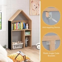 Costway Kids House-Shaped Table & Chair Set Wooden Toy Organizer Cabinet With Blackboard Grey/White -Professional Childrens Furniture Store GUEST dbc558e8 b91c 45bb 9169 e5b50ff1430a