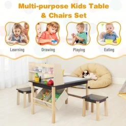 Costway Kids Art Table & Chairs Set Wooden Drawing Desk With Paper Roll Storage Shelf Bins -Professional Childrens Furniture Store GUEST e2679961 4068 4a3d a5d8 e22839f71b13