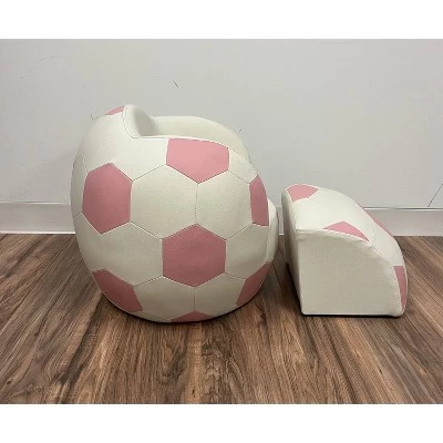 Upholstered Soccer Ball Chair With Pull Out Ottoman Pink/White - Gift Mark 2 Upholstered Soccer Ball Chair With Pull Out Ottoman Pink/White - Gift Mark - Image 2