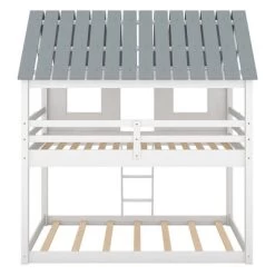 Twin Over Twin Low Bunk Beds With House Shaped Roof And Guardrail, White-ModernLuxe 19 Twin Over Twin Low Bunk Beds With House Shaped Roof And Guardrail, White-ModernLuxe -Professional Childrens Furniture Store GUEST e3cf5099 0a48 4cd6 91e5 6ea278d6dd20