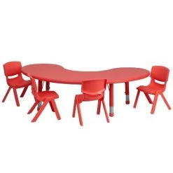 Flash Furniture 35"W X 65"L Half-Moon Plastic Height Adjustable Activity Table Set With 4 Chairs -Professional Childrens Furniture Store GUEST e52fa7ce 9a48 4065 b0c5 72d442c061f1