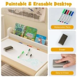 Costway Kids Drawing Table & Chair Set For Reading Playing With Pens & Blackboard Eraser Blue/Brown -Professional Childrens Furniture Store GUEST e6afabc1 cbdc 4042 84b8 e023995be076