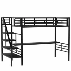 Metal Twin Size Loft Bed With Desk, Black - ModernLuxe -Professional Childrens Furniture Store GUEST e8466f4c 1afa 4d67 ba26 e85ca4018f96