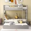 Twin Over Twin Wood Bunk Bed With Safety Rail And Movable Trundle-ModernLuxe