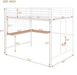 Full Size Metal Loft Bed With Desk And Grid - ModernLuxe -Professional Childrens Furniture Store GUEST e9f6b97c bc69 4d3c be82 95653ebaef0a