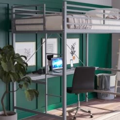 Emma And Oliver Metal Loft Bed Frame With Desk, Protective Guard Rails And Ladder For Kids, Teens And Adults -Professional Childrens Furniture Store GUEST ea918e85 841c 427e a460 dd34fe468869