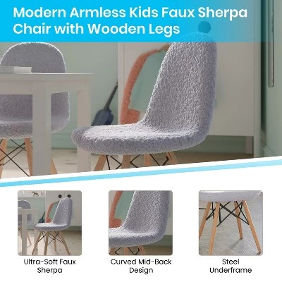 Flash Furniture Zula Kid's Set Of 2 Modern Padded Armless Faux Shearling Accent Chairs With Beechwood Legs 2 Flash Furniture Zula Kid's Set Of 2 Modern Padded Armless Faux Shearling Accent Chairs With Beechwood Legs - Image 2