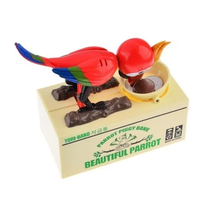 Insten Parrot Piggy Bank Robotic Coin Munching Toy Money Box, Red, 6.6x6.5 Inches 4 Insten Parrot Piggy Bank Robotic Coin Munching Toy Money Box, Red, 6.6x6.5 Inches - Image 4