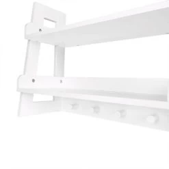Kids' 2 Tier Ladder Wall Shelf With Hooks White - RiverRidge Home