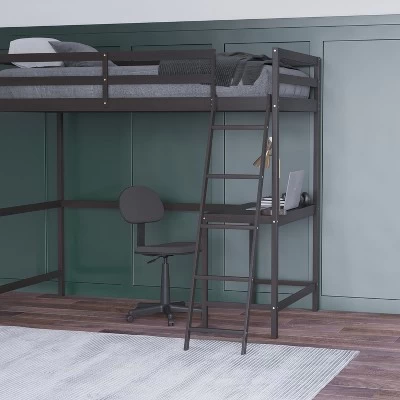 Emma And Oliver Twin Wood Loft Bed Frame With Protective Guardrails And Integrated Desk And Ladder For Use With Any 6-8" Thick Mattress 4 Emma And Oliver Twin Wood Loft Bed Frame With Protective Guardrails And Integrated Desk And Ladder For Use With Any 6-8" Thick Mattress - Image 4