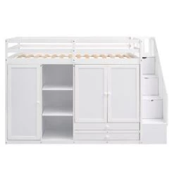 Functional Twin Loft Bed With 3 Shelves, 2 Wardrobes, 2 Drawers And Ladder With Storage-ModernLuxe -Professional Childrens Furniture Store GUEST eeddf5cb 81b0 494a 989e 511808994134
