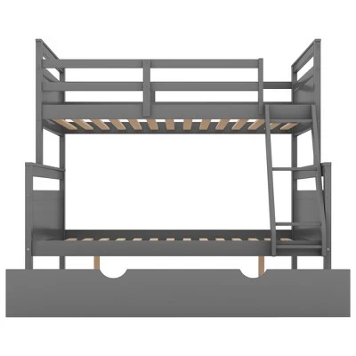 Twin Over Full Bunk Bed With Twin Size Trundle Bed, Ladder And Guardrail-ModernLuxe 9 Twin Over Full Bunk Bed With Twin Size Trundle Bed, Ladder And Guardrail-ModernLuxe - Image 9