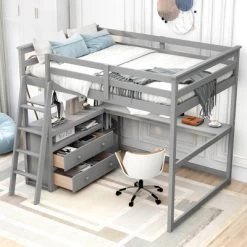 Full Size Loft Bed With Desk, Shelf And Two Built-in Drawers - ModernLuxe -Professional Childrens Furniture Store GUEST f2bc893c de90 4f99 a05a 27e10a3428b1