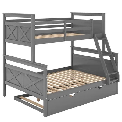 Twin Over Full Bunk Bed With Twin Size Trundle Bed, Ladder And Guardrail-ModernLuxe 5 Twin Over Full Bunk Bed With Twin Size Trundle Bed, Ladder And Guardrail-ModernLuxe - Image 5