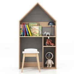 Costway Kids House-Shaped Table & Chair Set Wooden Toy Organizer Cabinet With Blackboard Grey/White -Professional Childrens Furniture Store GUEST f36a4bce aa6f 444f a6b9 7751161ead78