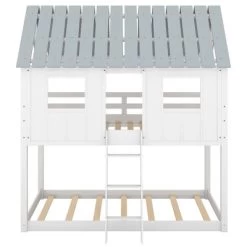 Twin Over Twin Low Bunk Beds With House Shaped Roof And Guardrail, White-ModernLuxe 15 Twin Over Twin Low Bunk Beds With House Shaped Roof And Guardrail, White-ModernLuxe -Professional Childrens Furniture Store GUEST f3759667 2c9b 4baa a7bf 15f9a4b8f28f