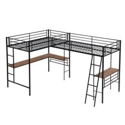 Metal Twin Size Loft Bed With Two Built-in Desks, Black - ModernLuxe -Professional Childrens Furniture Store GUEST f452ee0f abd4 4ebf 8660 6de3b8db7f96