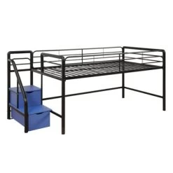 Kids' Junior Metal Loft Bed With Storage Steps And Curtain Set Black/Blue - Room & Joy -Professional Childrens Furniture Store GUEST f4b05a0e 5fee 4a0f 9717 6cbc23be3516