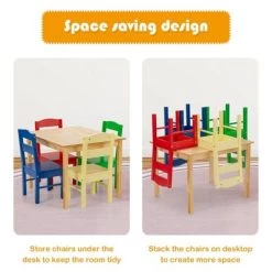 Costway Kids 5 Piece Table Chair Set Pine Wood Multicolor Children Play Room Furniture -Professional Childrens Furniture Store GUEST f66ffaa8 a015 4a48 9401 5addfef51a83