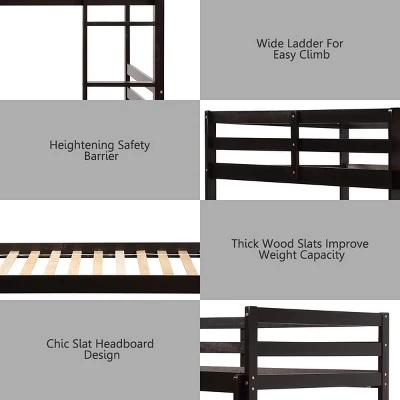 Costway Twin Over Twin Wood Bunk Beds Ladder Safety Rail EspressoWhite 6 Costway Twin Over Twin Wood Bunk Beds Ladder Safety Rail EspressoWhite - Image 6