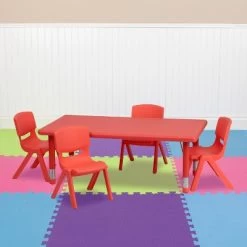 Emma And Oliver 24"W X 48"L Rectangular Plastic Height Adjustable Activity Table Set With 4 Chairs