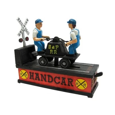 Design Toscano Railroad Handcar Collectors' Die Cast Iron Mechanical Coin Bank 3 Design Toscano Railroad Handcar Collectors' Die Cast Iron Mechanical Coin Bank - Image 3