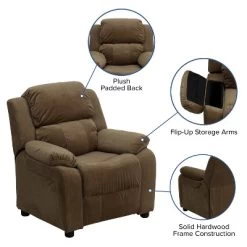 Emma And Oliver Deluxe Padded Contemporary Kids Recliner With Storage Arms -Professional Childrens Furniture Store GUEST f867710b 70a3 4a30 aca3 66dc73bbba2f