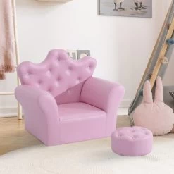 Qaba Kids Sofa Set, Children's Upholstered Sofa With Footstool, Princess Sofa With Diamond Decoration, Baby Sofa Chair For Toddlers, Girls, Pink -Professional Childrens Furniture Store GUEST f8902acd 095c 433f b399 43f68f4c68cd