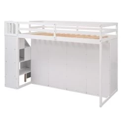 Functional Twin Loft Bed With 3 Shelves, 2 Wardrobes, 2 Drawers And Ladder With Storage-ModernLuxe -Professional Childrens Furniture Store GUEST f8a7a70d ae14 48d0 8bb1 d048a7f2f2ad