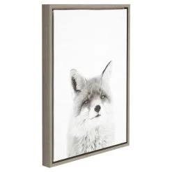 Fox Framed Canvas Art Gray (24"x18") - Uniek