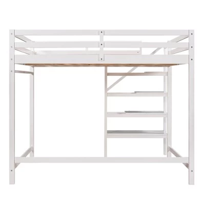Full Size Loft Bed With Staircase And Safety Guardrails Gray/White-ModernLuxe 5 Full Size Loft Bed With Staircase And Safety Guardrails Gray/White-ModernLuxe - Image 5